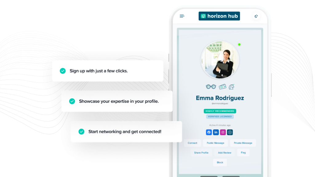 Horizon Hub platform dashboard mockup